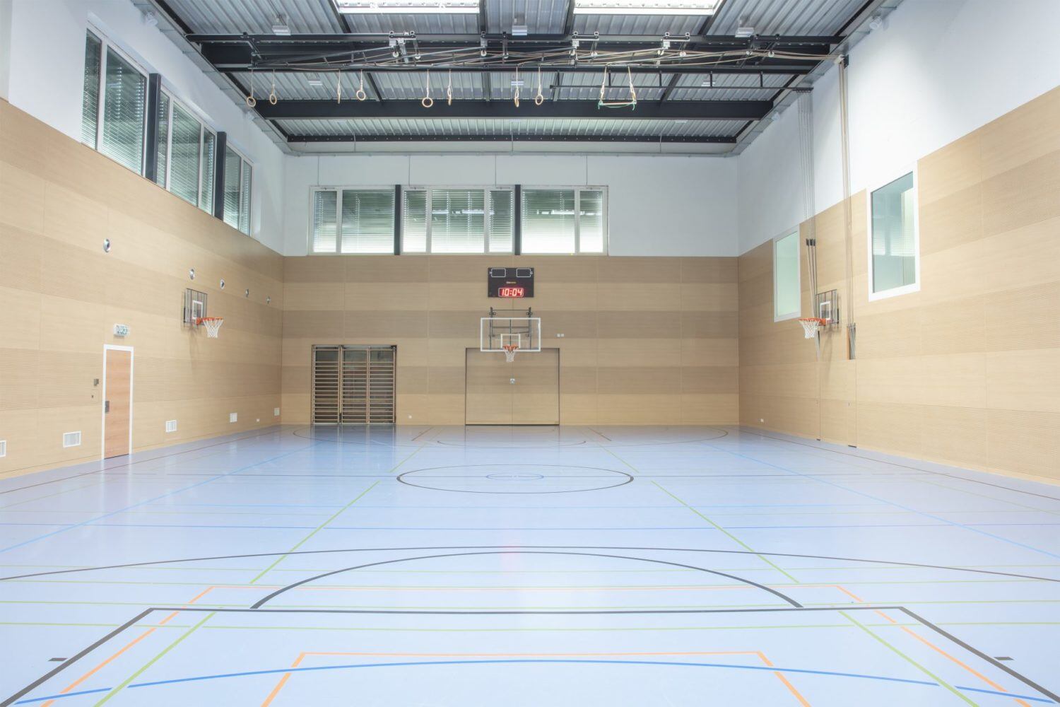 One of our three gym halls. We have four tennis courts, one full-sized Astroturf football pitch, one basketball playground, and one fitness centre 